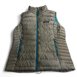 Patagonia Down Puffer Vest Women’s Size Small Gray Turquoise